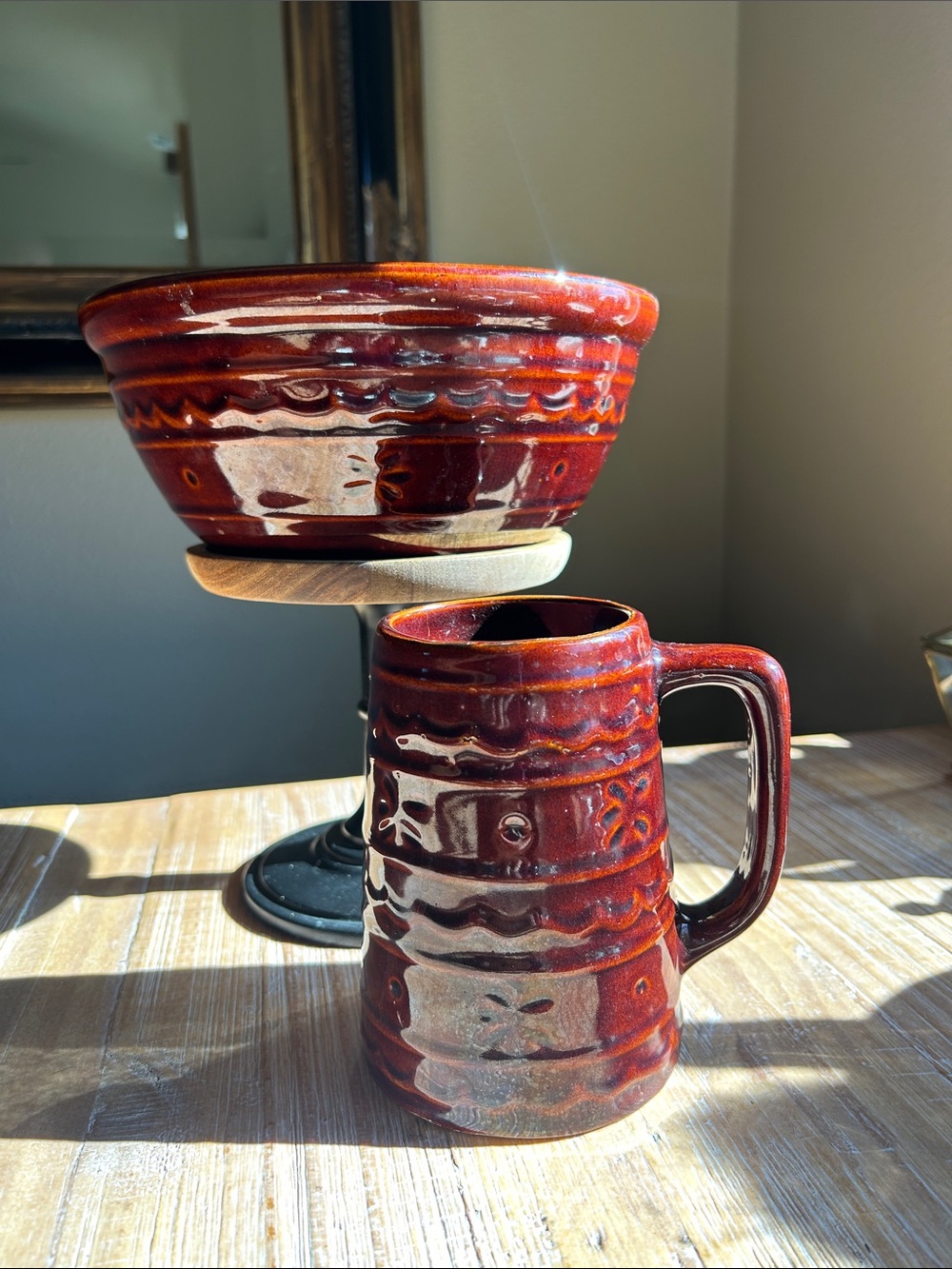 2 Vintage Marcrest Pottery Mug, Bowl Daisy Dot Pattern